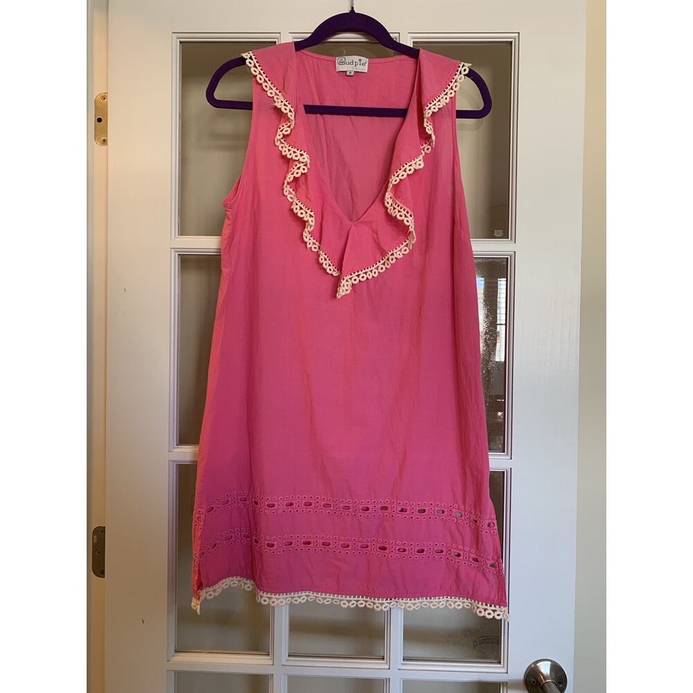 Mudpie pink ruffled blouse sleeveless preppy long blouse womens size medium